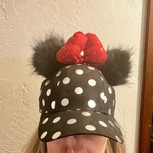 Disney Black and White Polka Dot Cap with Red Sequin Bow